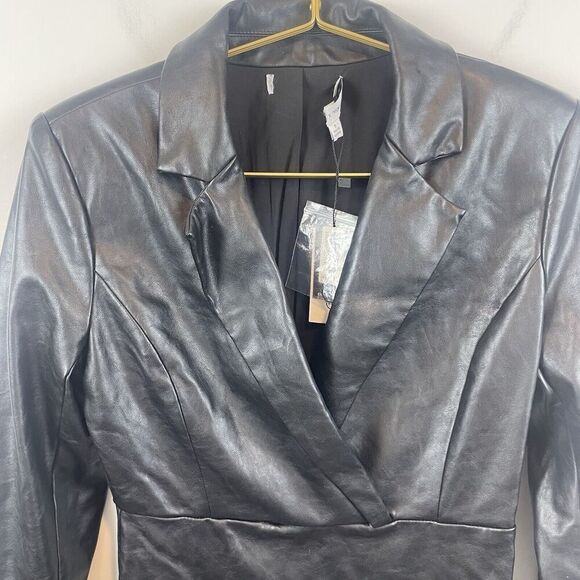 Express X Negin Mirsalehi Black Faux Leather Blazer Mini Dress NWT Size 0 $168 - Picture 8 of 9